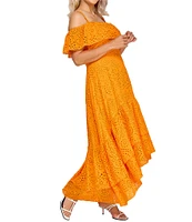 Layered With Love Plus Size Square Neck Off-The-Shoulder Ruffle Sleeves With Straps Embroidered Eyelet Fit And Flare Sundress