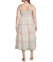 Layered With Love Plus Size Striped Square Neck Sleeveless Tie Straps Tiered Ruffle Dress