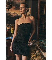 Layered With Love Samantha Strapless Embroidered Floral Velvet Jacquard Mini Dress