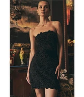 Layered With Love Samantha Strapless Embroidered Floral Velvet Jacquard Mini Dress