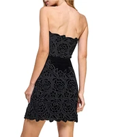 Layered With Love Samantha Strapless Embroidered Floral Velvet Jacquard Mini Dress