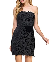 Layered With Love Samantha Strapless Embroidered Floral Velvet Jacquard Mini Dress