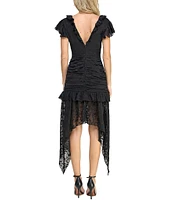 Layered With Love Sophie Double V Ruched Embroidered Chiffon Lace Dress