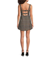 Le' AL.X Wool Blend Knit Glen Plaid Sweetheart Neck Tank Strap Bustier Mini Coordinating Dress