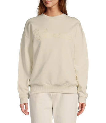 Le' AL.X 'Colorado' Script Embroidered Organic Cotton Crew Neck Dropped Long Sleeve Mid Length Coordinating Sweatshirt