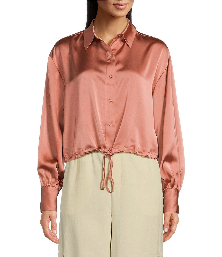 Le' AL.X Coordinating Bishop Sleeve Button Front Tie Waist Blouse