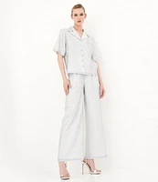 Le' AL.X Logo Print Satin Notch Lapel Short Sleeve Cropped Coordinating Camp Shirt