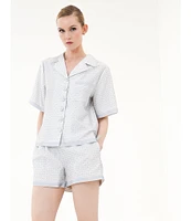 Le' AL.X Logo Print Satin Notch Lapel Short Sleeve Cropped Coordinating Camp Shirt