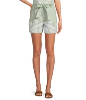 Le' AL.X Embroidered Linen High Rise Tie Waist Pocketed Trouser Coordinating Shorts
