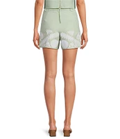 Le' AL.X Embroidered Linen High Rise Tie Waist Pocketed Trouser Coordinating Shorts