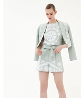 Le' AL.X Embroidered Linen High Rise Tie Waist Pocketed Trouser Coordinating Shorts