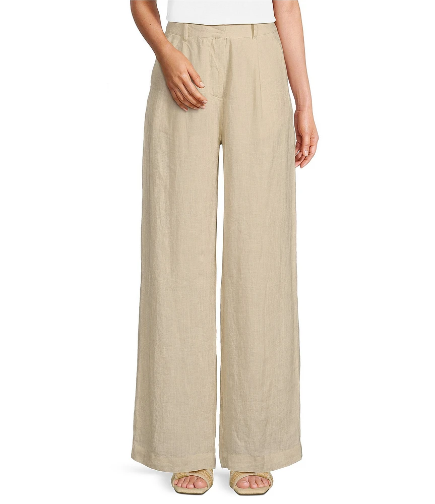 Le' AL.X Coordinating Linen High Rise Flared Leg Pleated Trouser Pants