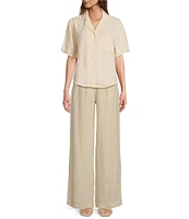 Le' AL.X Coordinating Linen High Rise Flared Leg Pleated Trouser Pants