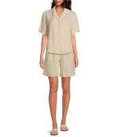 Le' AL.X Coordinating Linen Short Sleeve Button Front Camp Shirt