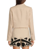 Le' AL.X Embroidered Linen Notch Lapel Long Sleeve Button Front Cropped Coordinating Blazer