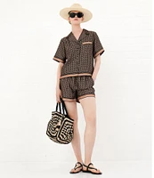 Le' AL.X Logo Print Satin High Smock Waisted Coordinating Boxing Shorts