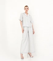 Le' AL.X Logo Print Satin High Waisted Pleated Front Wide Leg Coordinating Pants