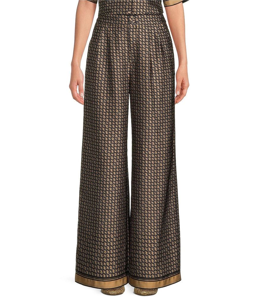 Le' AL.X Coordinating Printed High Waisted Straight Leg Satin Trouser Pants