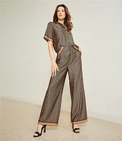 Le' AL.X Coordinating Printed High Waisted Straight Leg Satin Trouser Pants