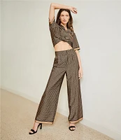 Le' AL.X Coordinating Printed High Waisted Straight Leg Satin Trouser Pants