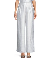 Le' AL.X Logo Print Satin High Waisted Pleated Front Wide Leg Coordinating Pants