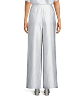 Le' AL.X Logo Print Satin High Waisted Pleated Front Wide Leg Coordinating Pants