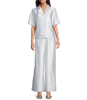 Le' AL.X Logo Print Satin High Waisted Pleated Front Wide Leg Coordinating Pants