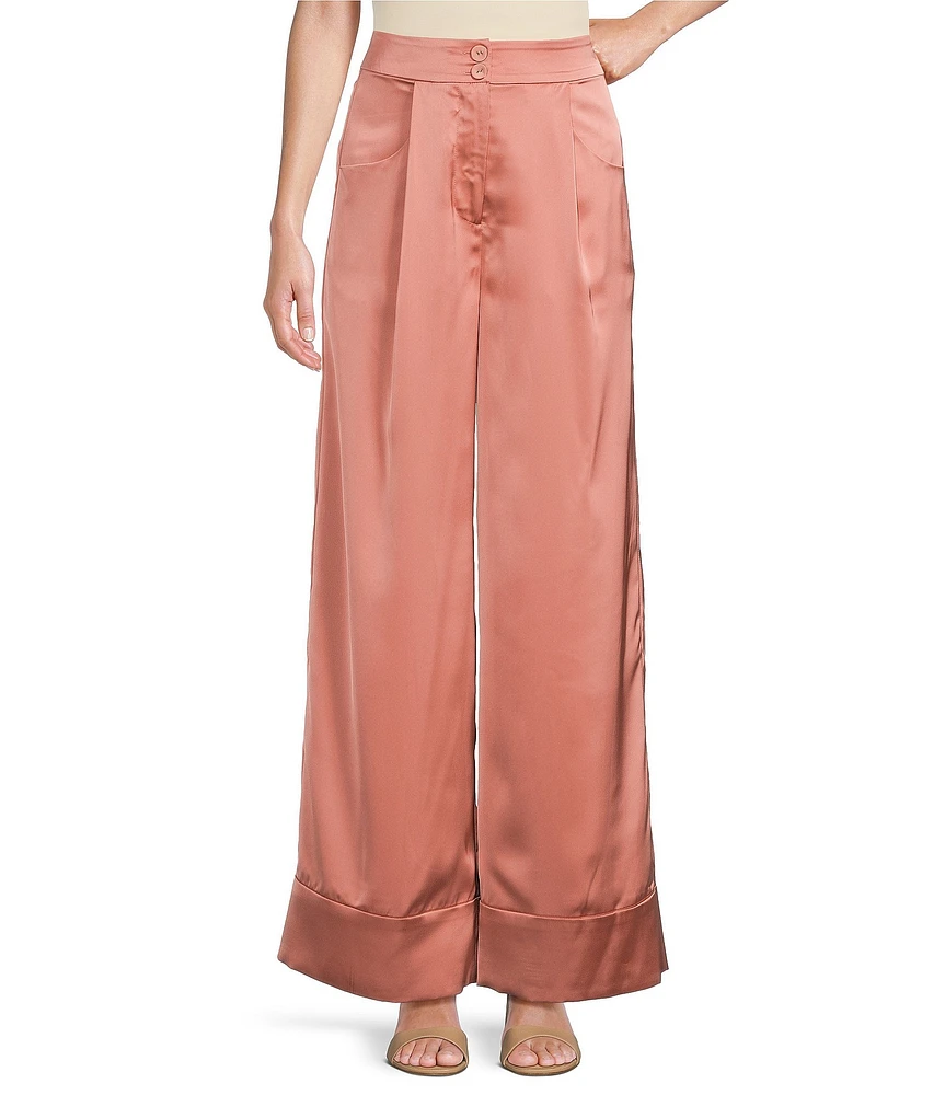 Le' AL.X Coordinating Satin Wide Leg High Rise Trouser Pants