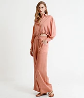 Le' AL.X Coordinating Satin Wide Leg High Rise Trouser Pants