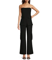 Le' AL.X Woven Crepe Straight Neck Sleeveless Cargo Suit Coordinating Top