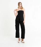 Le' AL.X Woven Crepe Straight Neck Sleeveless Cargo Suit Coordinating Top