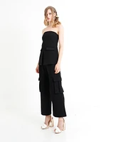 Le' AL.X Woven Crepe Straight Neck Sleeveless Cargo Suit Coordinating Top