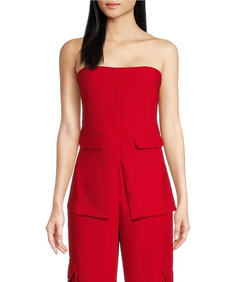 Le' AL.X Woven Crepe Straight Neck Sleeveless Cargo Suit Coordinating Top