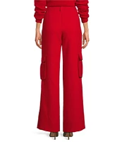 Le' AL.X Woven Crepe High Rise Pleated Front Cargo Suit Wide Leg Coordinating Pants