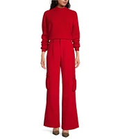 Le' AL.X Woven Crepe High Rise Pleated Front Cargo Suit Wide Leg Coordinating Pants