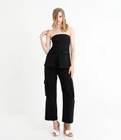 Le' AL.X Woven Crepe High Rise Pleated Front Cargo Suit Wide Leg Coordinating Pants