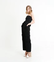 Le' AL.X Woven Crepe High Rise Pleated Front Cargo Suit Wide Leg Coordinating Pants