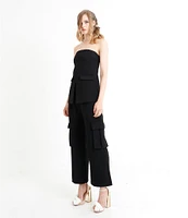 Le' AL.X Woven Crepe High Rise Pleated Front Cargo Suit Wide Leg Coordinating Pants