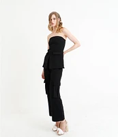 Le' AL.X Woven Crepe High Rise Pleated Front Cargo Suit Wide Leg Coordinating Pants