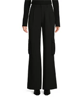 Le' AL.X Woven Crepe High Rise Pleated Front Cargo Suit Wide Leg Coordinating Pants