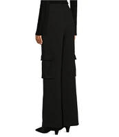 Le' AL.X Woven Crepe High Rise Pleated Front Cargo Suit Wide Leg Coordinating Pants