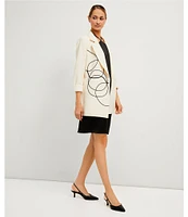 Le' AL.X Coordinating Woven Notch Lapel Collar Circle Embroidered Longline Blazer