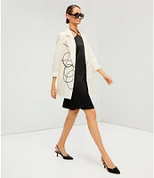 Le' AL.X Coordinating Woven Notch Lapel Collar Circle Embroidered Longline Blazer