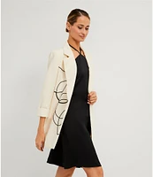 Le' AL.X Coordinating Woven Notch Lapel Collar Circle Embroidered Longline Blazer