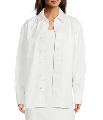 Le' AL.X Denim Point Collar Button Front Dropped Long Sleeve Oversized Coordinating Overshirt