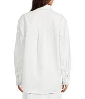Le' AL.X Denim Point Collar Button Front Dropped Long Sleeve Oversized Coordinating Overshirt