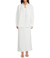Le' AL.X Denim Point Collar Button Front Dropped Long Sleeve Oversized Coordinating Overshirt