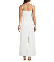 Le' AL.X Denim Square Neck Spaghetti Strap Back Split Hem Column Coordinating Maxi Dress