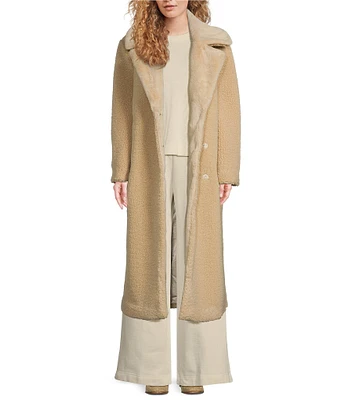 Le' AL.X Faux Sherpa Fur Notch Lapel Long Sleeve Double Breasted Long Line Blazer Over Coat