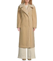 Le' AL.X Faux Sherpa Fur Notch Lapel Long Sleeve Double Breasted Long Line Blazer Over Coat